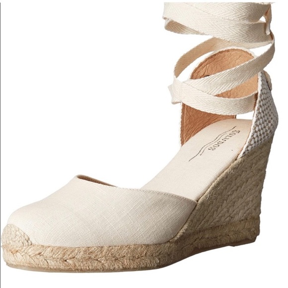 💥SOLUDOS💥 Linen Wedge Tie Up Espadrille, Size 8